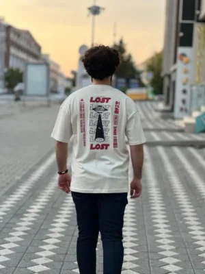 Amarenz baski ön ve arka oversize tişört LOST