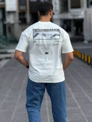 Amarenz baski ön ve arka oversize tişört renaissance