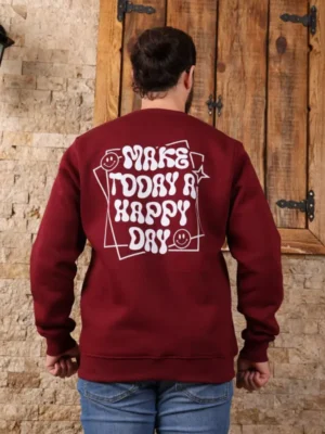 Amarenz Üç İplik Baskılı ön ve arka Sweatshirt make happy