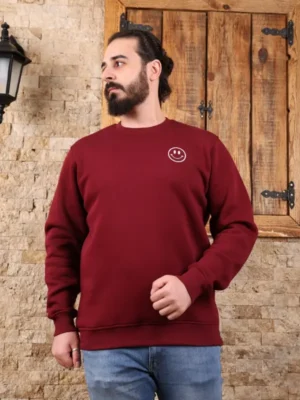 Amarenz Üç İplik Baskılı ön ve arka Sweatshirt make happy
