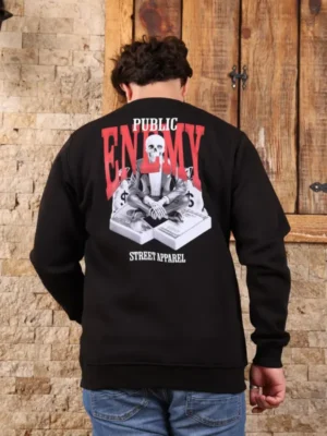 Amarenz Üç İplik Baskılı ön ve arka Sweatshirt ENEMY